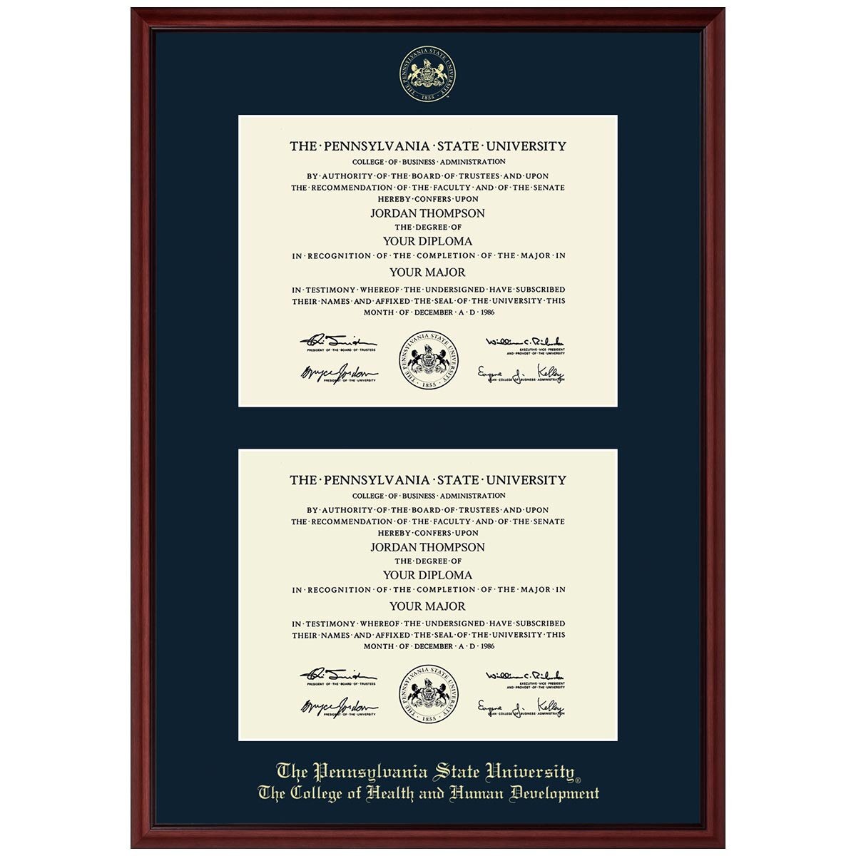 #101 The College of Health and Human Development double diploma frame Camby (Mahogany)